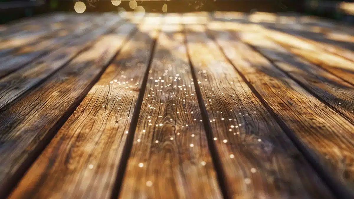 Wooden deck under sunlight, showing even color.