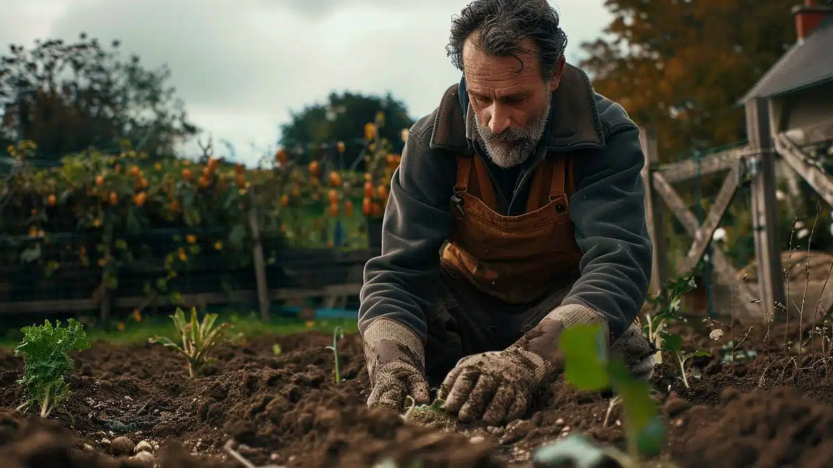 Michel explaining the benefits of keeping the soil damp.