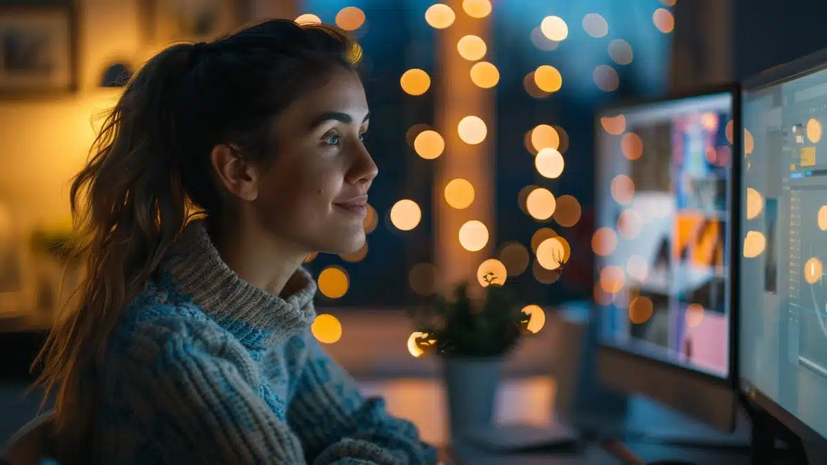 User smiling while a quick update completes on their computer screen.