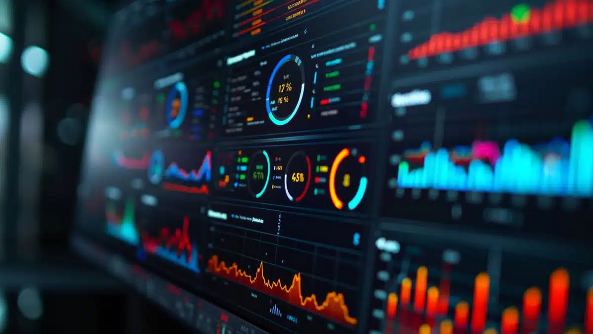 Closeup of a customized dashboard displaying key metrics.