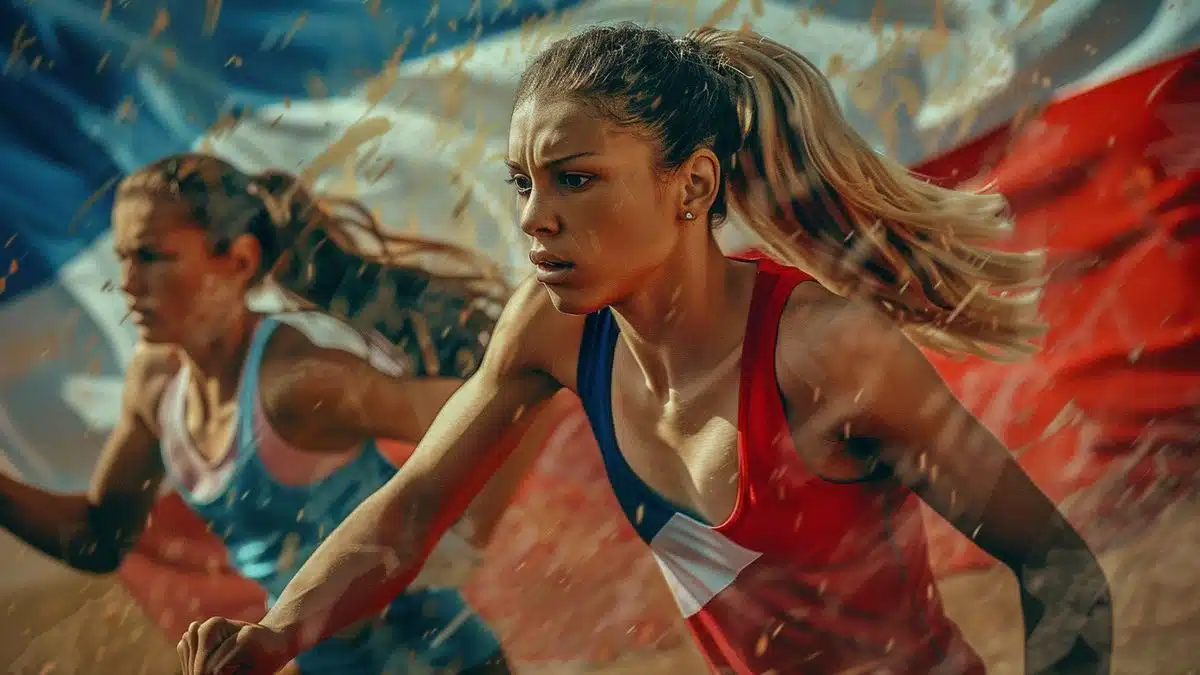 Young athletes training with determination, French flag backdrop.