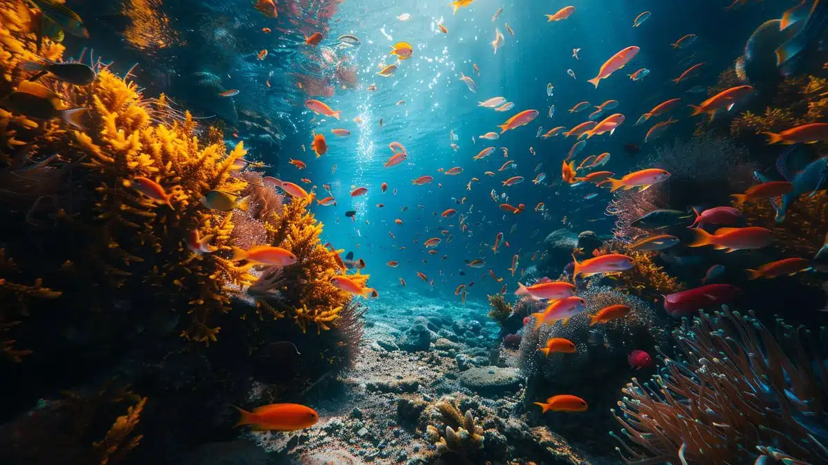 Underwater path showcasing colorful fish and corals in BanyulssurMer.