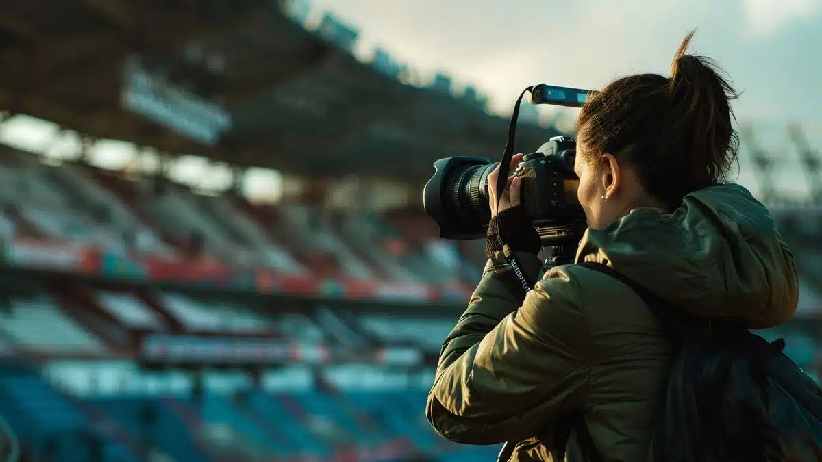 Journalists and cameras capturing the atmosphere at a sports venue.